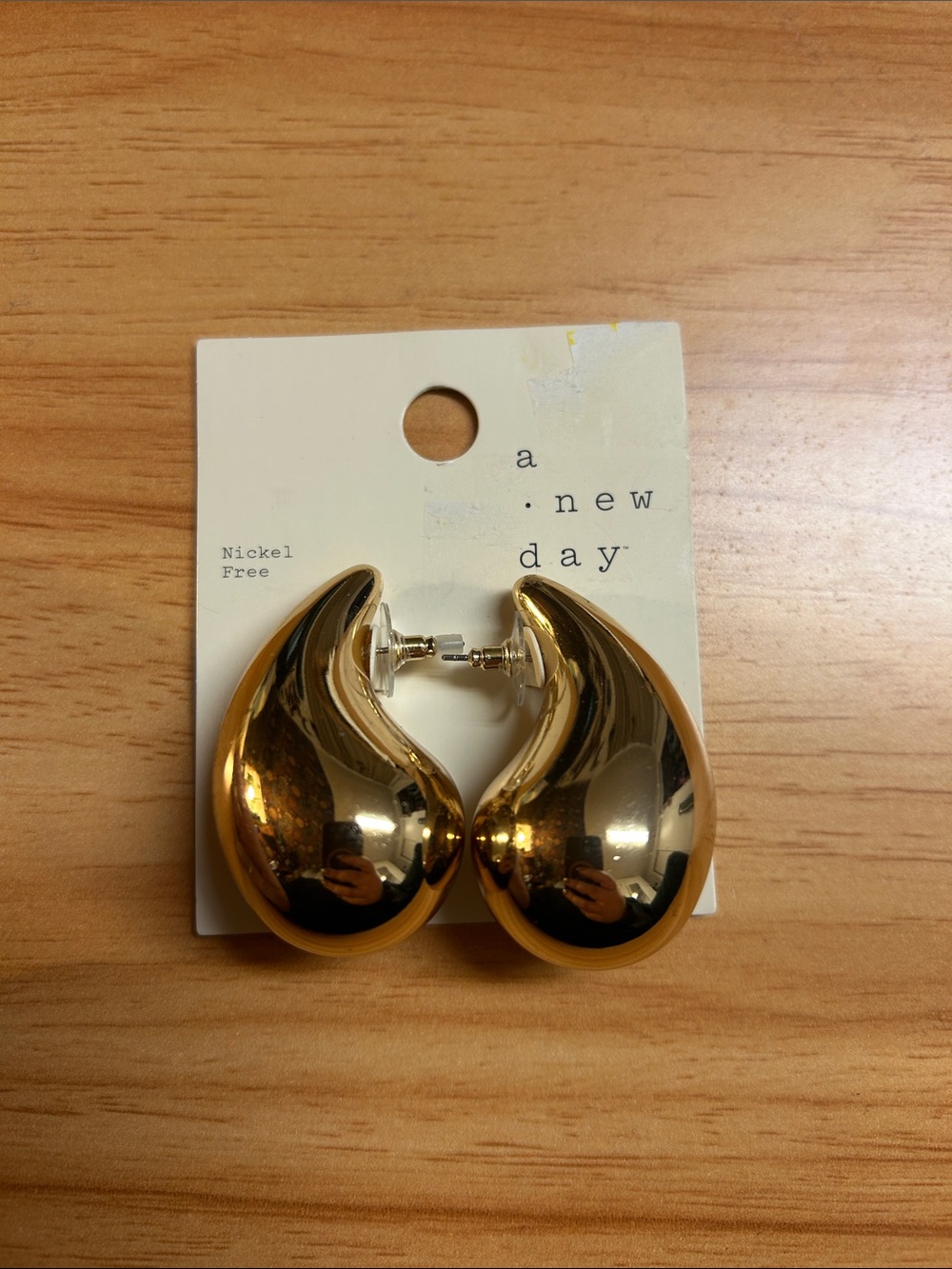 a new day Polished Gold Teardrop Hoop Earrings